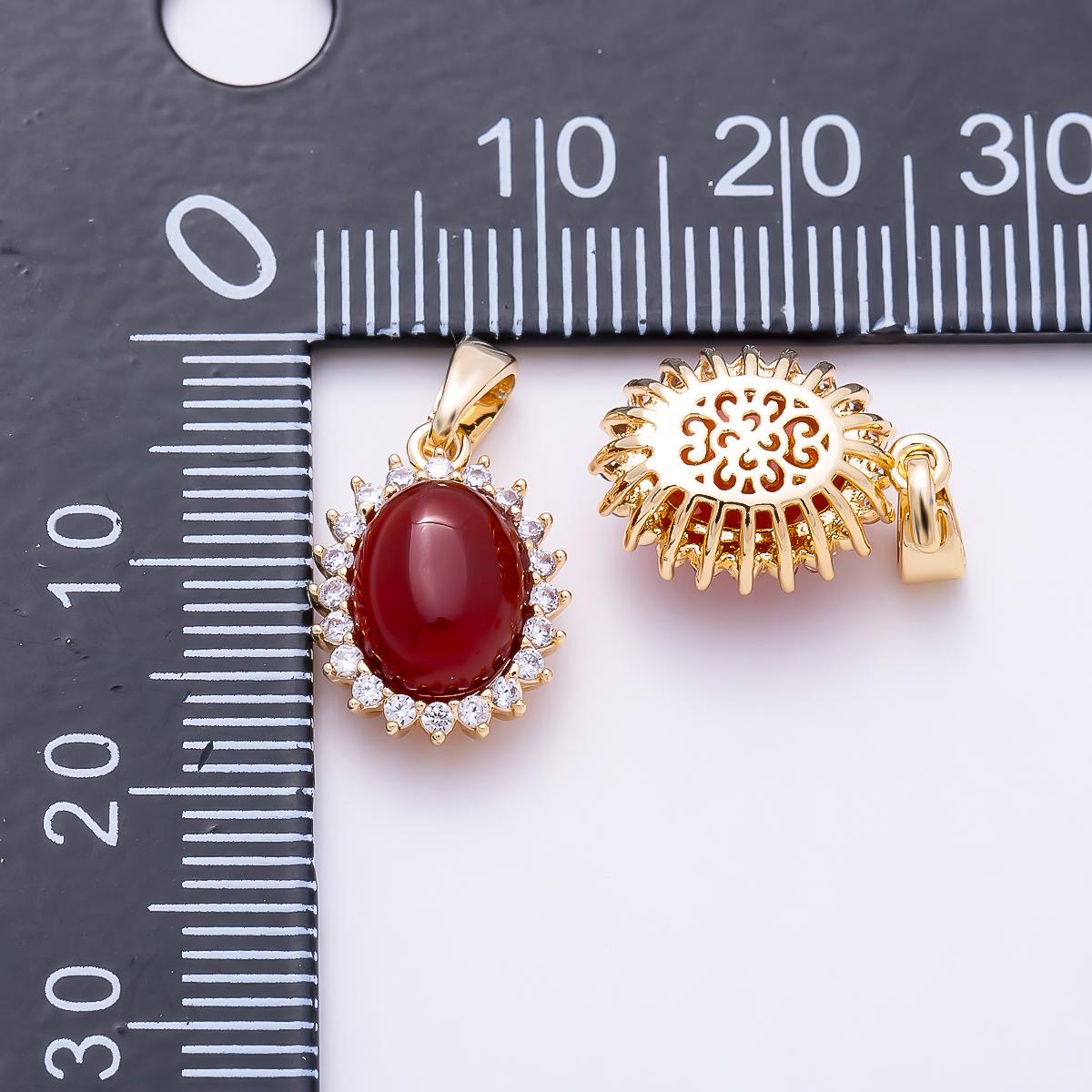 16K Gold Filled 14.5mm Carnelian, Amethyst Cabochon CZ Outline Oval Pendant Sparkling Elegant DIY Necklace Supply Gift for her| Charms-01497