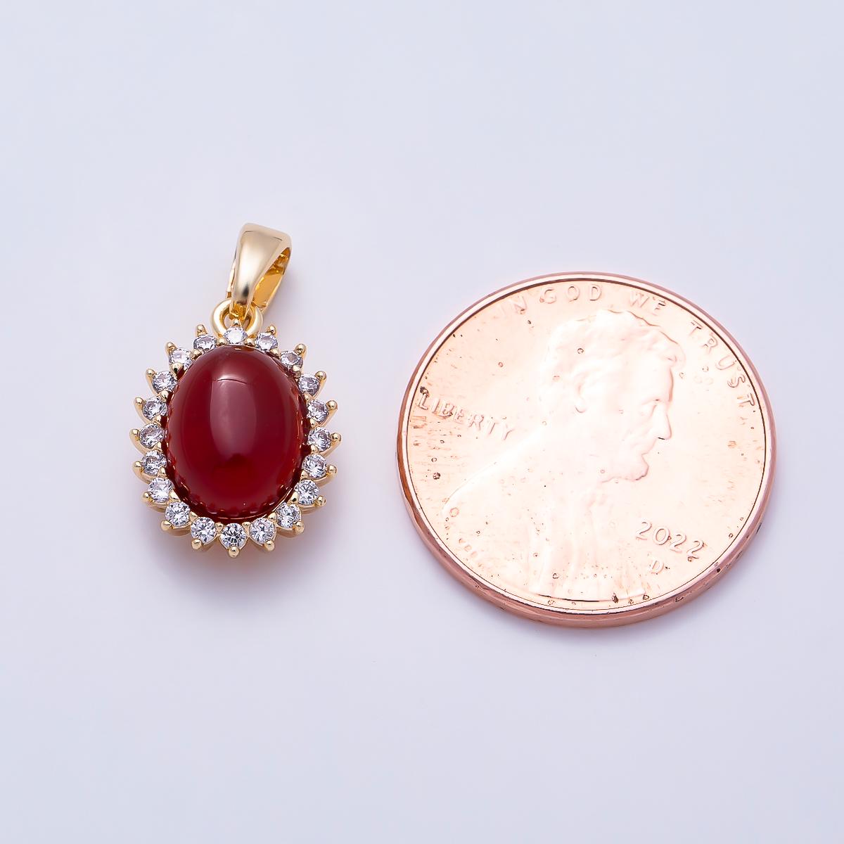 16K Gold Filled 14.5mm Carnelian, Amethyst Cabochon CZ Outline Oval Pendant Sparkling Elegant DIY Necklace Supply Gift for her| Charms-01497