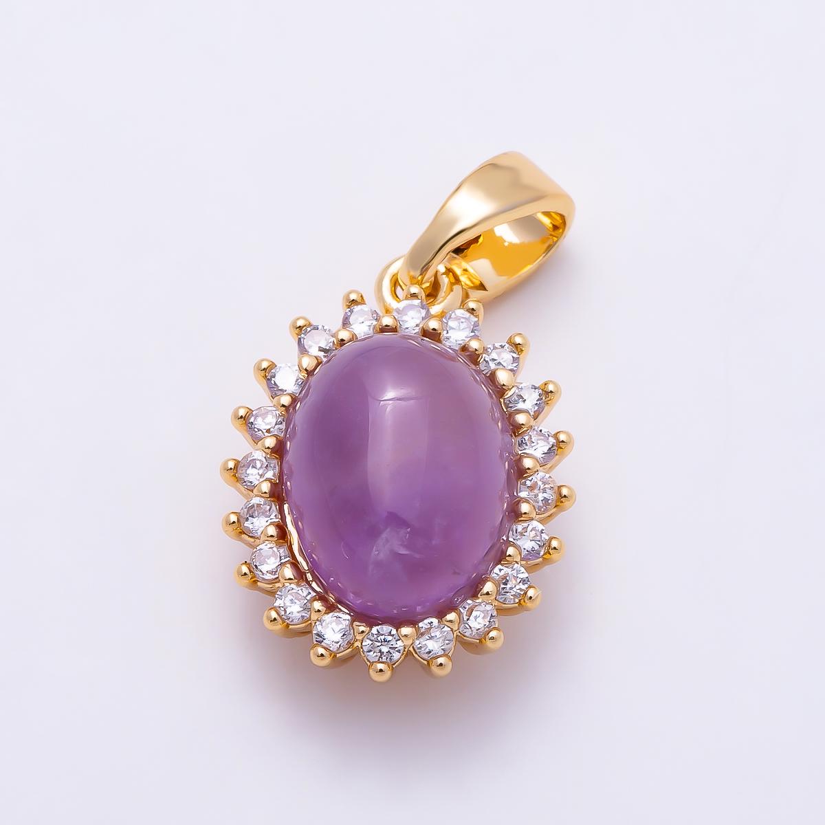 16K Gold Filled 14.5mm Carnelian, Amethyst Cabochon CZ Outline Oval Pendant Sparkling Elegant DIY Necklace Supply Gift for her| Charms-01497