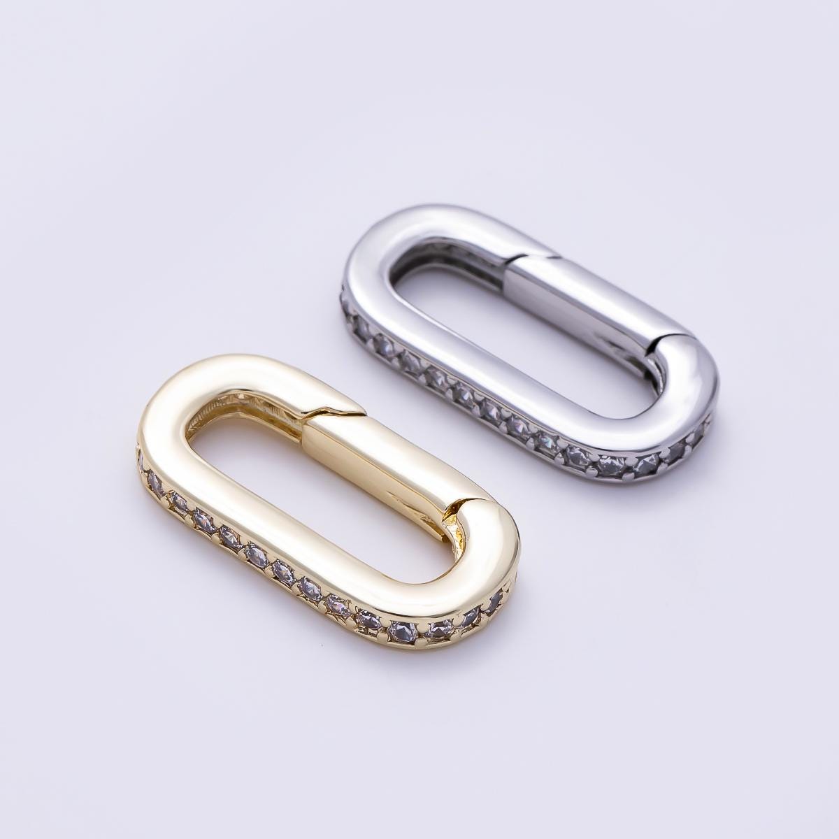 Dainty 16k gold fill spring gate oval ring clasp push gate ring cz oval ring, gold filled charm holder link connector Findings-426