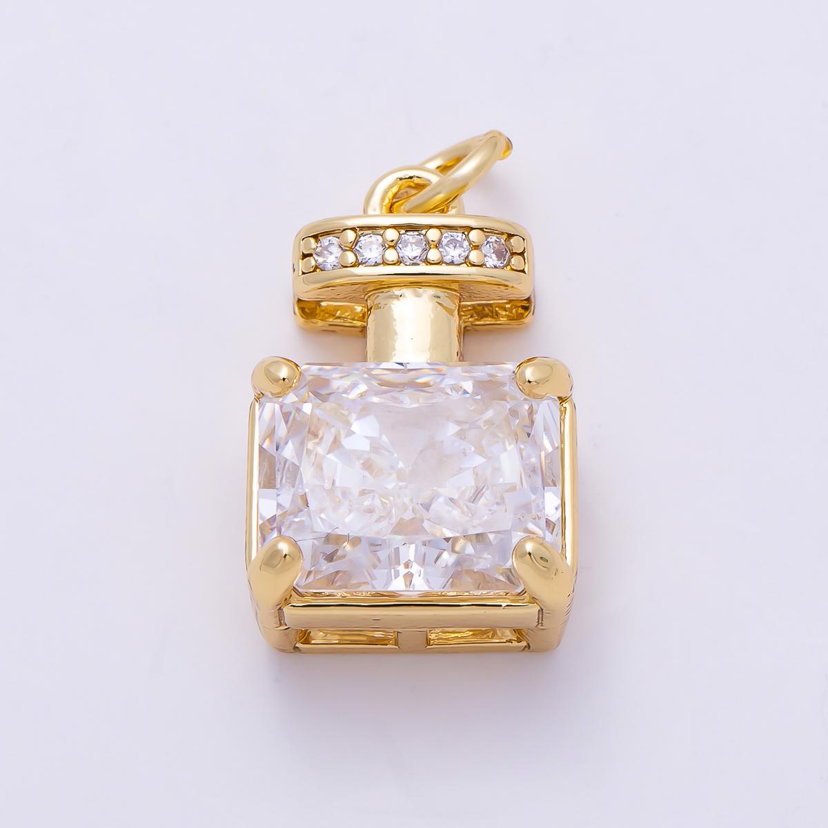 18k Gold fill Perfume Bottle Pendant Charm Clear Cubic Zirconia CZ Accents Dainty Romantic Jewelry Charms-1464