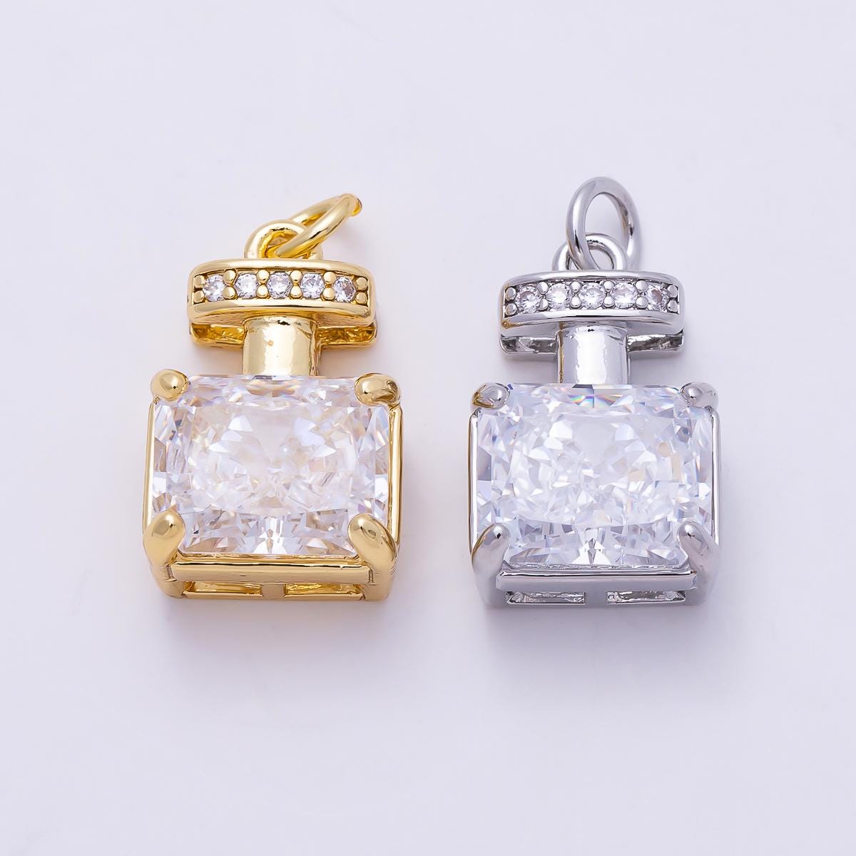 18k Gold fill Perfume Bottle Pendant Charm Clear Cubic Zirconia CZ Accents Dainty Romantic Jewelry Charms-1464
