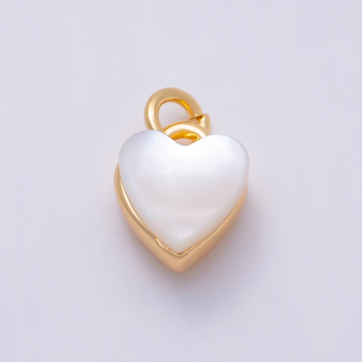 16K Gold Filled 9mm White Shell Pearl Heart Double Sided Mini Charm Layering Necklace Pendant DIY Jewelry Making Supply | Charms-01504