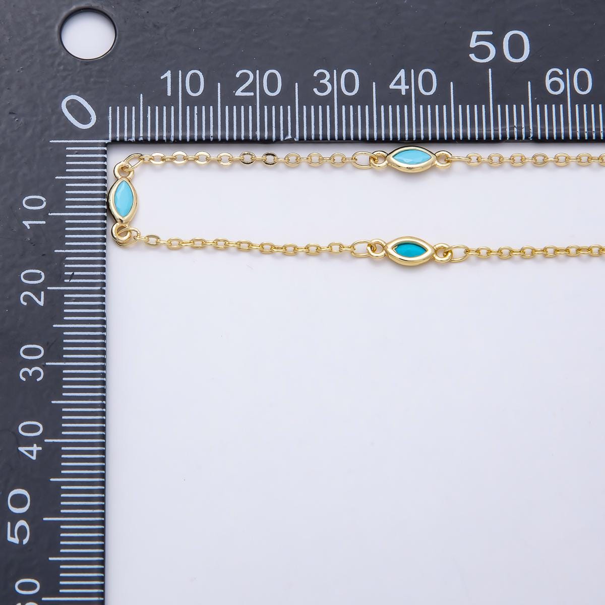 Turquoise Oval Chain, Gold Filled Micro Pave Eye Charm Chain by Yard Teal cz Chain for Jewelry Making Supply ROLL-1884