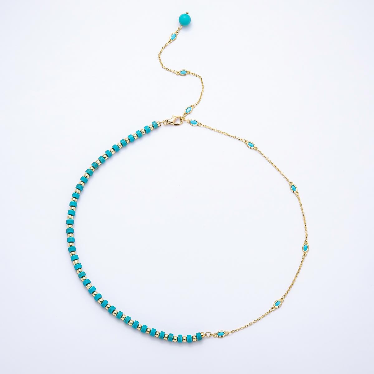 Handmade Floating Drop Turquoise Necklace, Gold Filled Chain Necklace, Turquoise Beaded Choker, Y Drop Necklace Summer Gift for Women WA-546