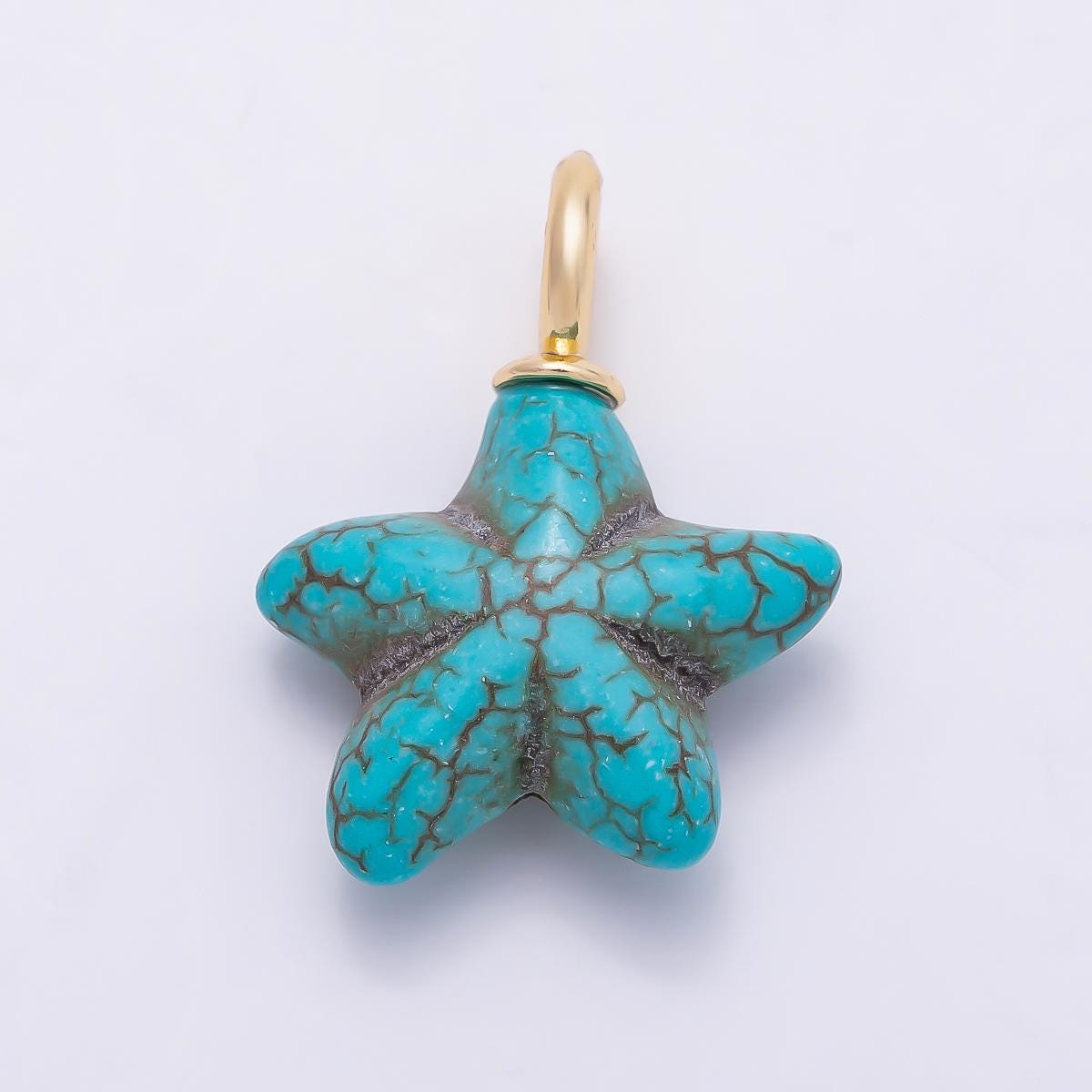 18K Gold Filled 25mm Turquoise Gemstone Star Fish Drop Charm Coastal Beach Jewelry Gift for Her DIY Supply for custom Necklace| Charms-01349