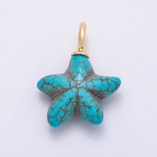 18K Gold Filled 25mm Turquoise Gemstone Star Fish Drop Charm Coastal Beach Jewelry Gift for Her DIY Supply for custom Necklace| Charms-01349