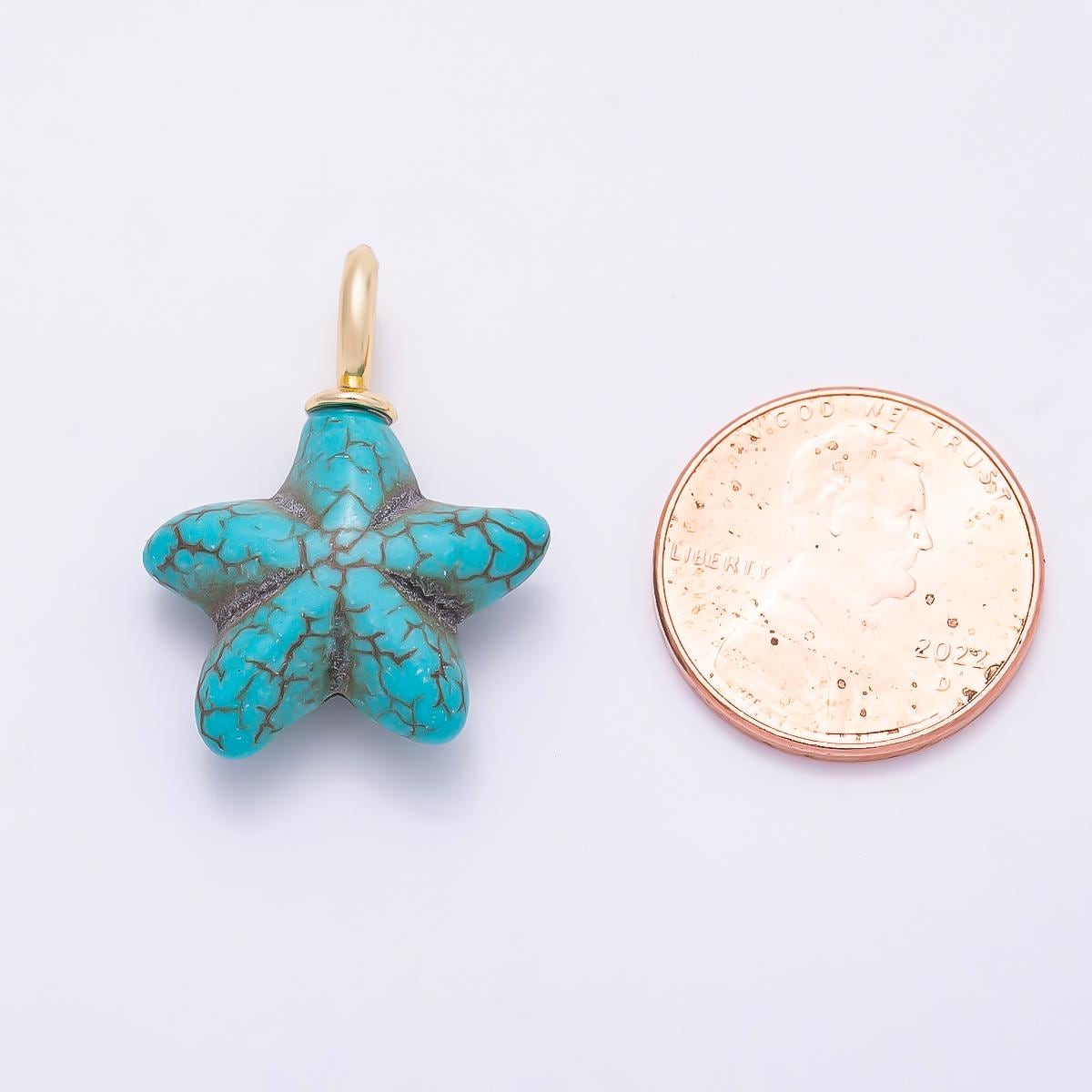 18K Gold Filled 25mm Turquoise Gemstone Star Fish Drop Charm Coastal Beach Jewelry Gift for Her DIY Supply for custom Necklace| Charms-01349