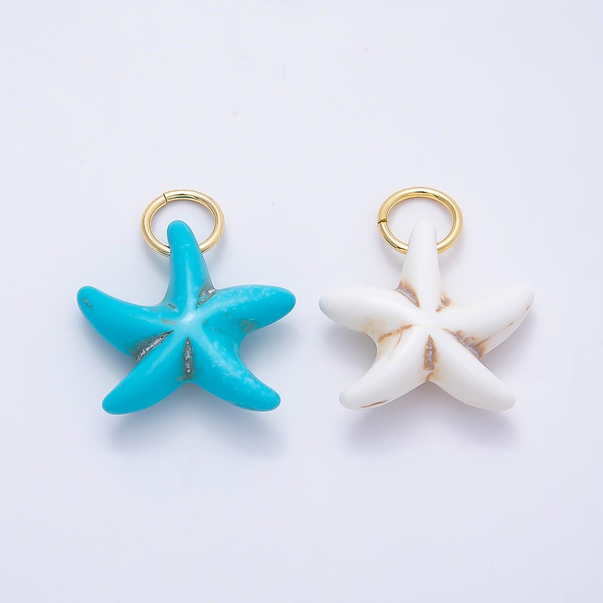 18K Gold Filled 25mm Turquoise, White Agate Gemstone Star Fish Drop Charm Ocean Beach Theme Charms for Jewelry Making Supply | Charms-01405