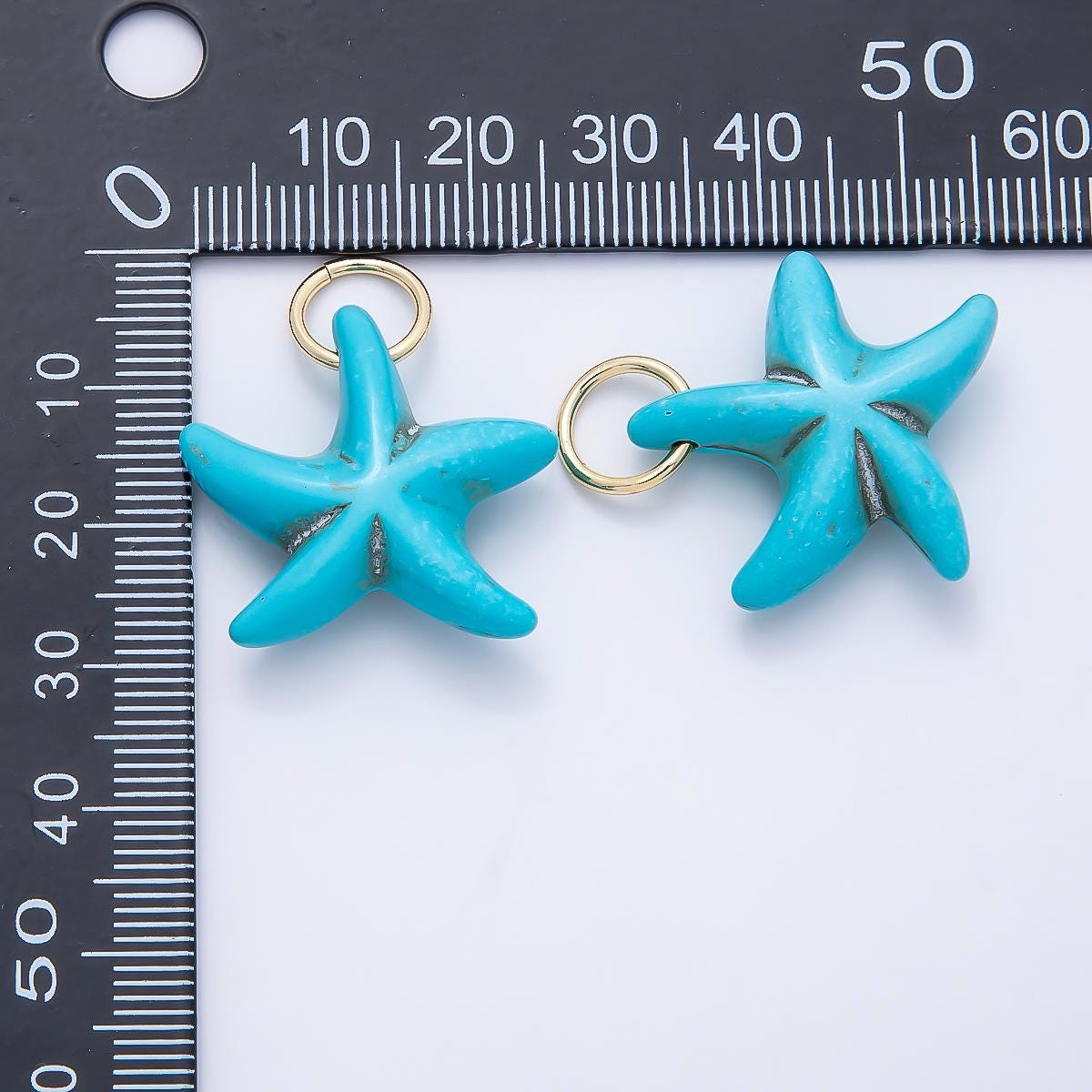 18K Gold Filled 25mm Turquoise, White Agate Gemstone Star Fish Drop Charm Ocean Beach Theme Charms for Jewelry Making Supply | Charms-01405