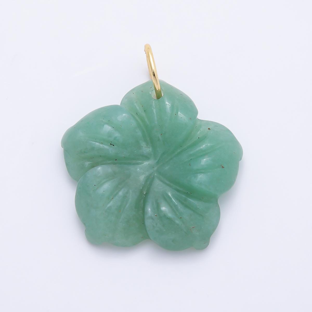 Stainless Steel 30mm White Quartz, Aventurine, Rose Quartz Gemstone Flower Charm Hibiscus Tropical Floral Trendy Jewelry | Charms-01425