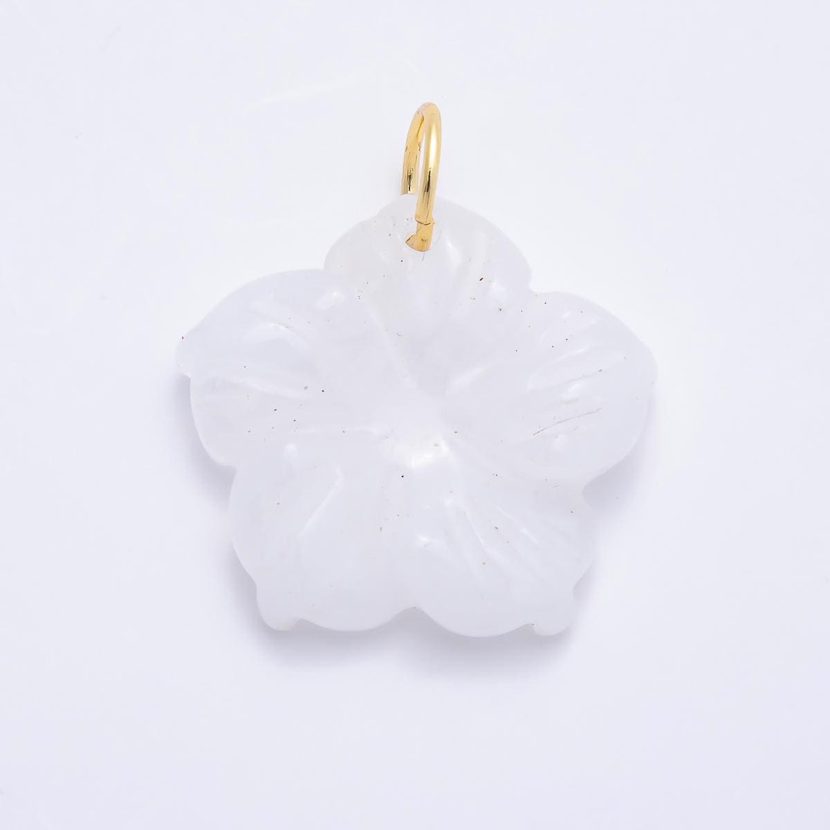 Stainless Steel 30mm White Quartz, Aventurine, Rose Quartz Gemstone Flower Charm Hibiscus Tropical Floral Trendy Jewelry | Charms-01425