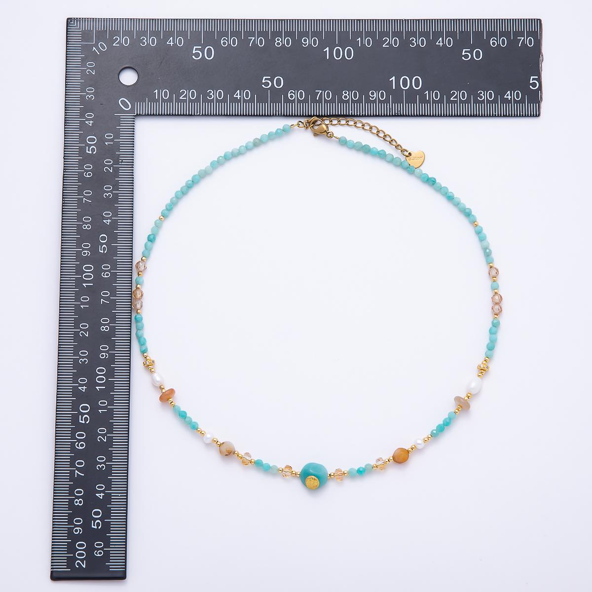 Handmade 4mm Citrine Aquamarine Round Gemstone Chain 16 Inch Necklace Boho Beach Summer Coastal Jewelry Gift for Her | WA-00319