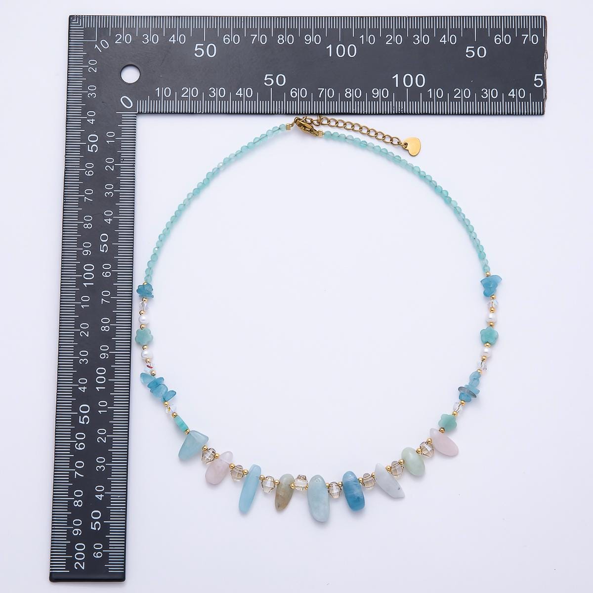 Handmade 3mm Blue Aquamarine Spiked Multifaceted Round Gemstone Chain 16 Inch Necklace Elegant Wedding Jewelry for Her | WA-00382