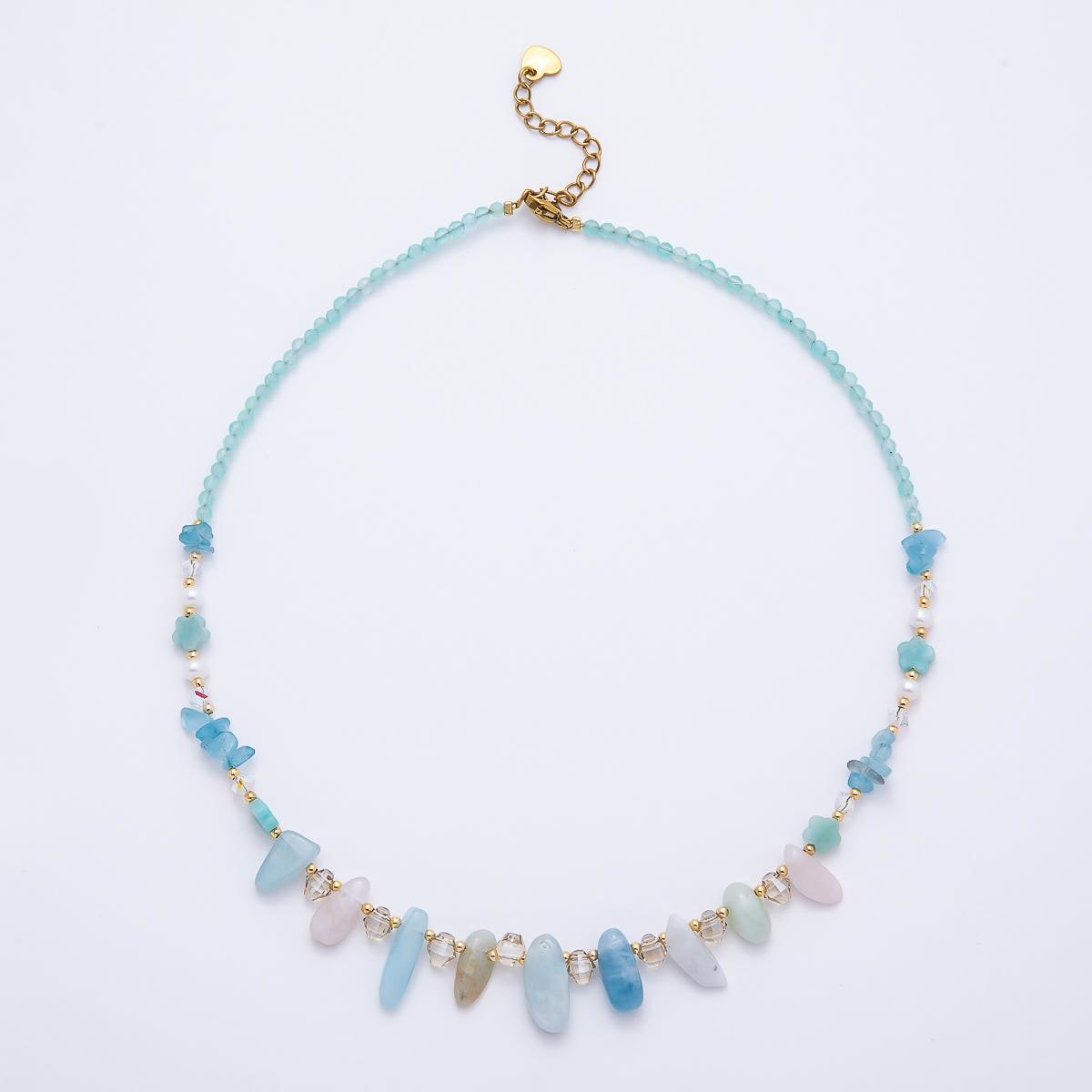 Handmade 3mm Blue Aquamarine Spiked Multifaceted Round Gemstone Chain 16 Inch Necklace Elegant Wedding Jewelry for Her | WA-00382