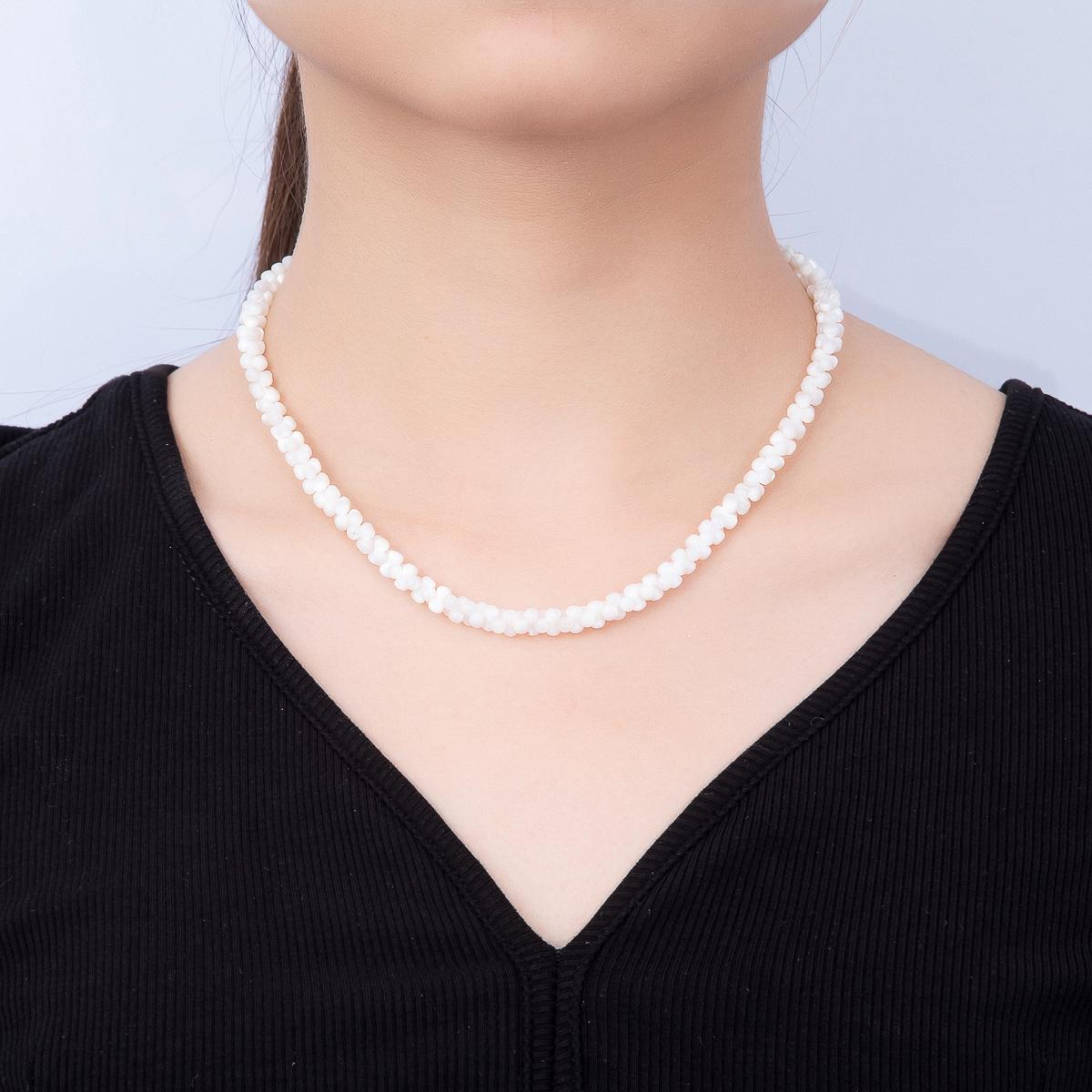 18K Gold Filled 6mm White Quartz Dotted Gemstone Chain 16.5 Inch Necklace Boho Beach Summer Jewelry Wedding Statement Piece | WA-00425