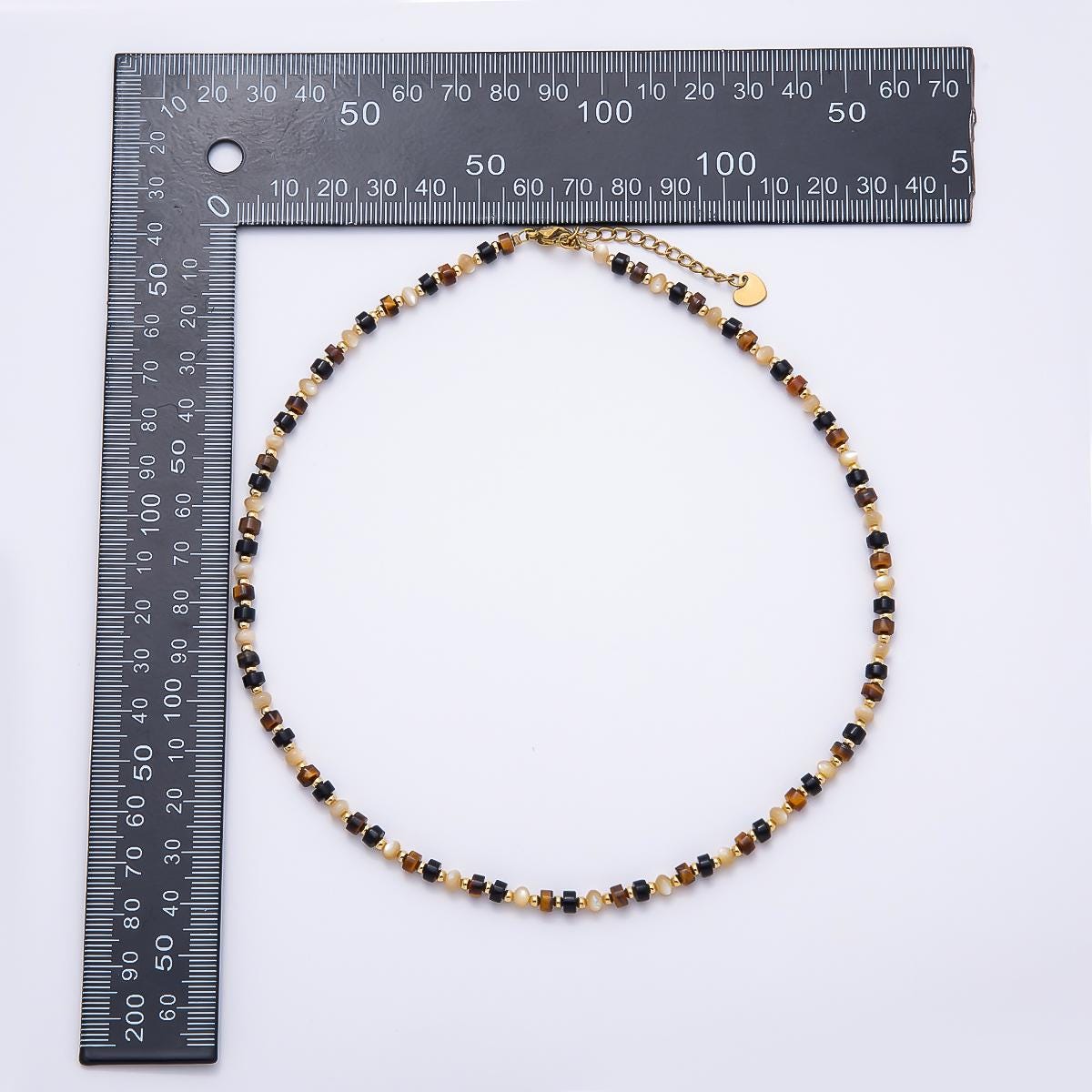 Handmade 3mm Tiger Eye Tube Rectangle Multifaceted Round Gemstone Chain 16.5 Inch Necklace Boho Earthy Jewelry Festival Theme | WA-00427
