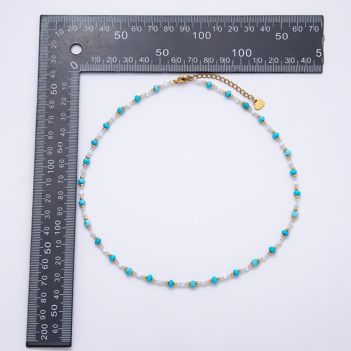 Handmade 4mm Turquoise Aventurine White Quartz Rondelle Gemstone Chain 16 Inch Necklace Dainty Boho Choker Statement Jewlery | WA-00453