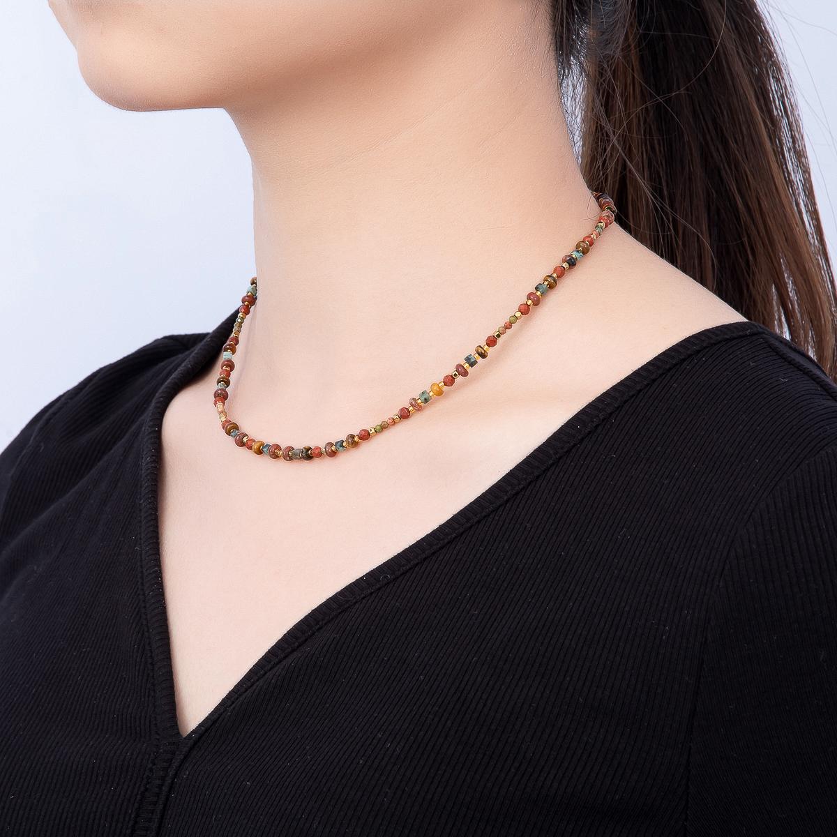 Handmade 4mm Earth Red Jasper Unakite Rondelle Gemstone Chain 16 Inch Layering Necklace Boho Jewelry Gift for Her | WA-00459