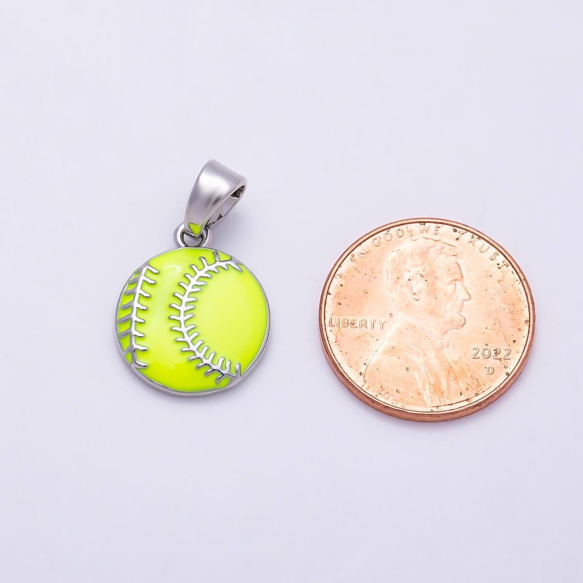 Silver 16mm Green Tennis Ball Sporty Pendant Necklace Sports Jewelry for Girls Softball Player Team Gift Jewelry DIY Supply | Charms-01465