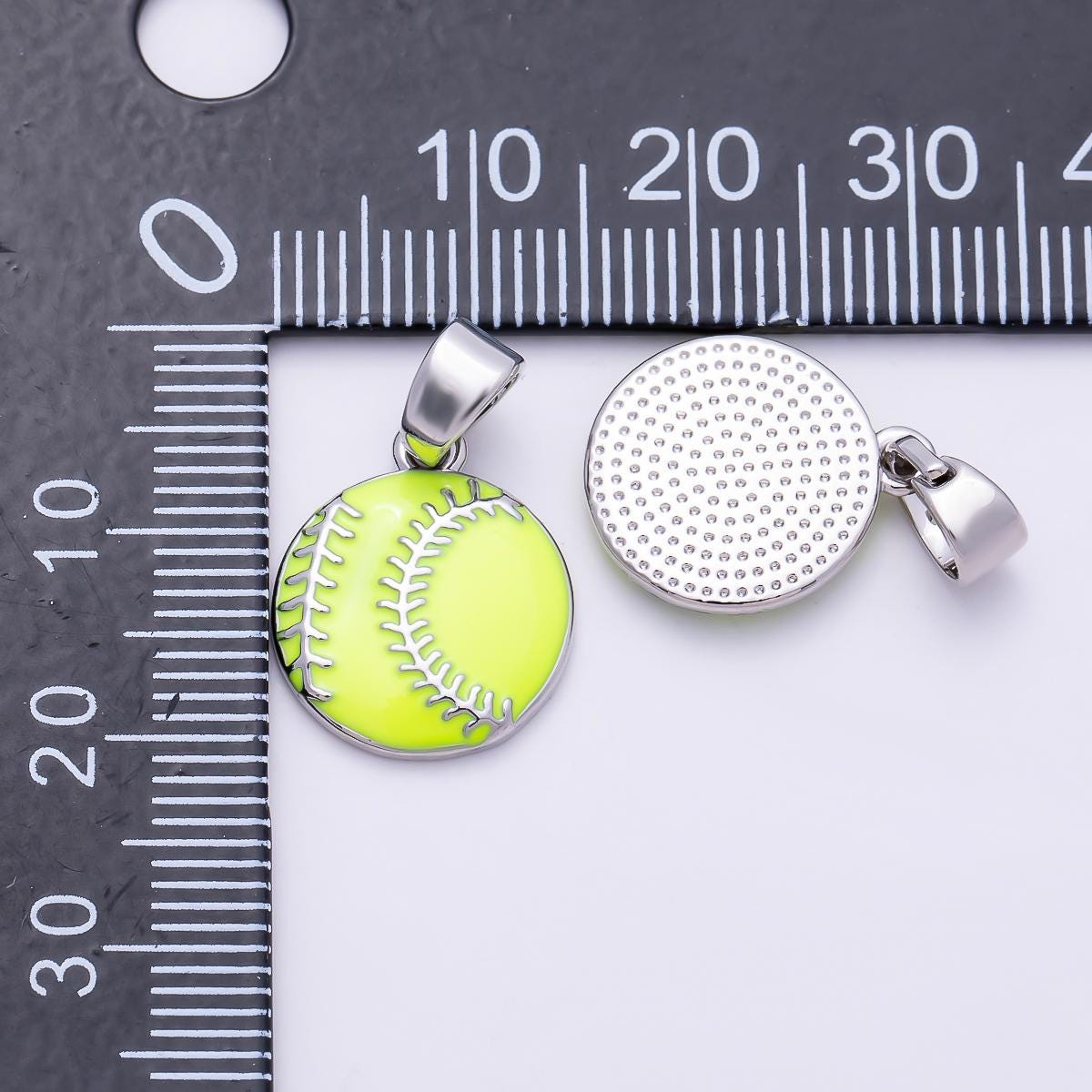 Silver 16mm Green Tennis Ball Sporty Pendant Necklace Sports Jewelry for Girls Softball Player Team Gift Jewelry DIY Supply | Charms-01465