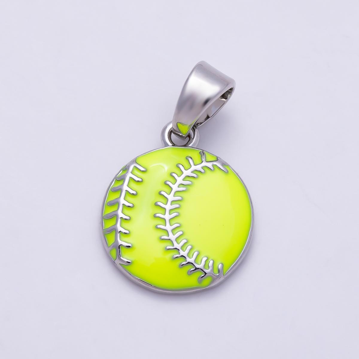 Silver 16mm Green Tennis Ball Sporty Pendant Necklace Sports Jewelry for Girls Softball Player Team Gift Jewelry DIY Supply | Charms-01465