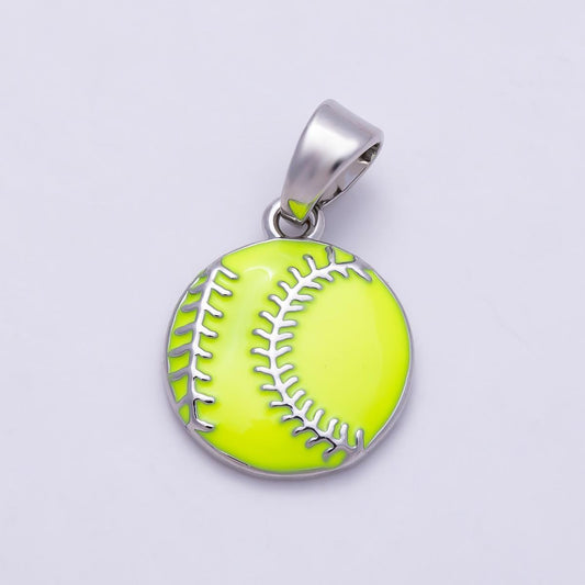 Silver 16mm Green Tennis Ball Sporty Pendant Necklace Sports Jewelry for Girls Softball Player Team Gift Jewelry DIY Supply | Charms-01465