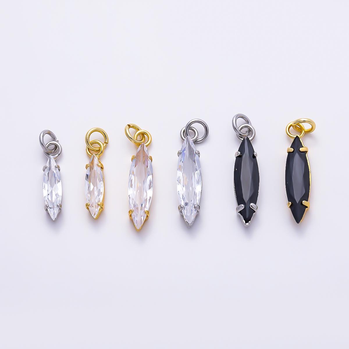 16k Gold Filled 14mm,18mm Clear/Black Marquise Charm in Gold & Silver DIY Jewelry Making Supply for Elegant Necklace | CHARMS-01457