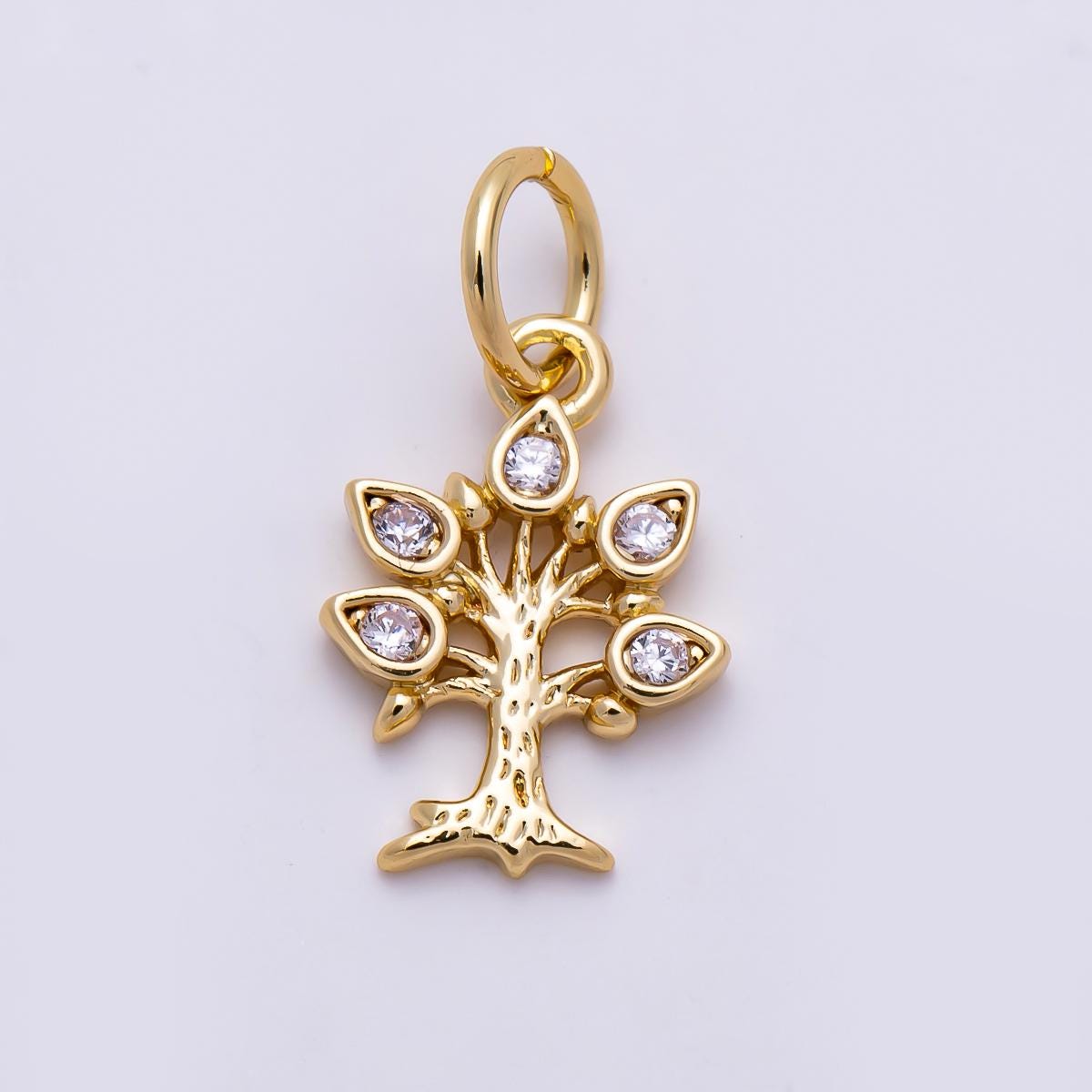 16K Gold Filled 11 mm Clear CZ Teardrop Tree Floral Charm Nature Jewelry Supplies DIY Necklace Making Spiritual Meaning Gift | Charms-01466