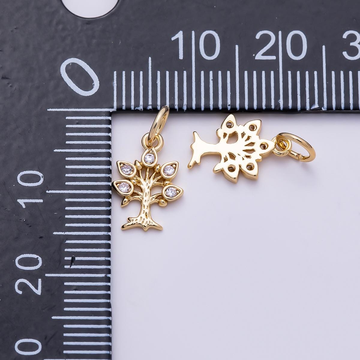 16K Gold Filled 11 mm Clear CZ Teardrop Tree Floral Charm Nature Jewelry Supplies DIY Necklace Making Spiritual Meaning Gift | Charms-01466