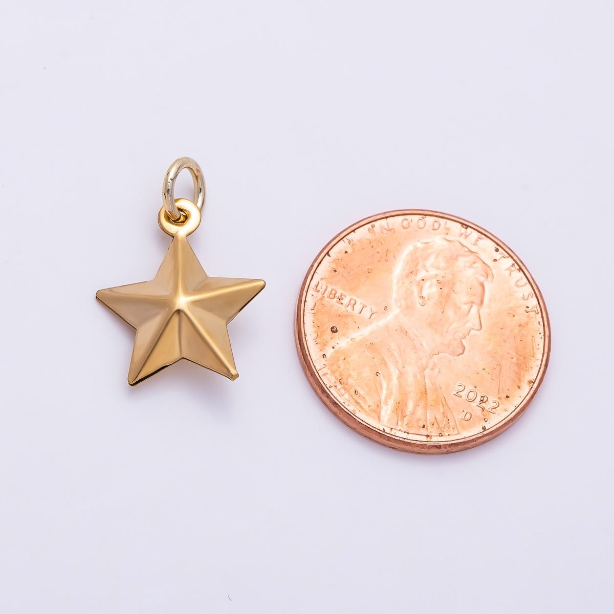 PVD Gold Stainless Steel 14.5mm Celestial Star 3D Multidimensional Charm DIY Minimalist Jewelry Necklace Making Component | Charms-01433