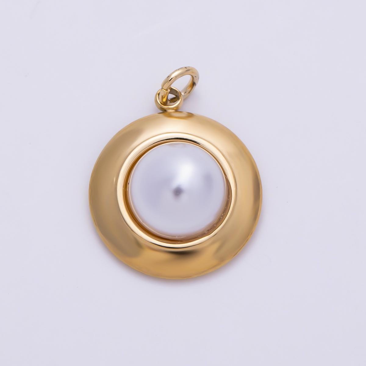 PVD Gold Stainless Steel 20mm Shell Pearl Bezel Round Charm Minimalist Bold Circle Charm for Jewelry Making Necklace Bracelet | Charms-01438