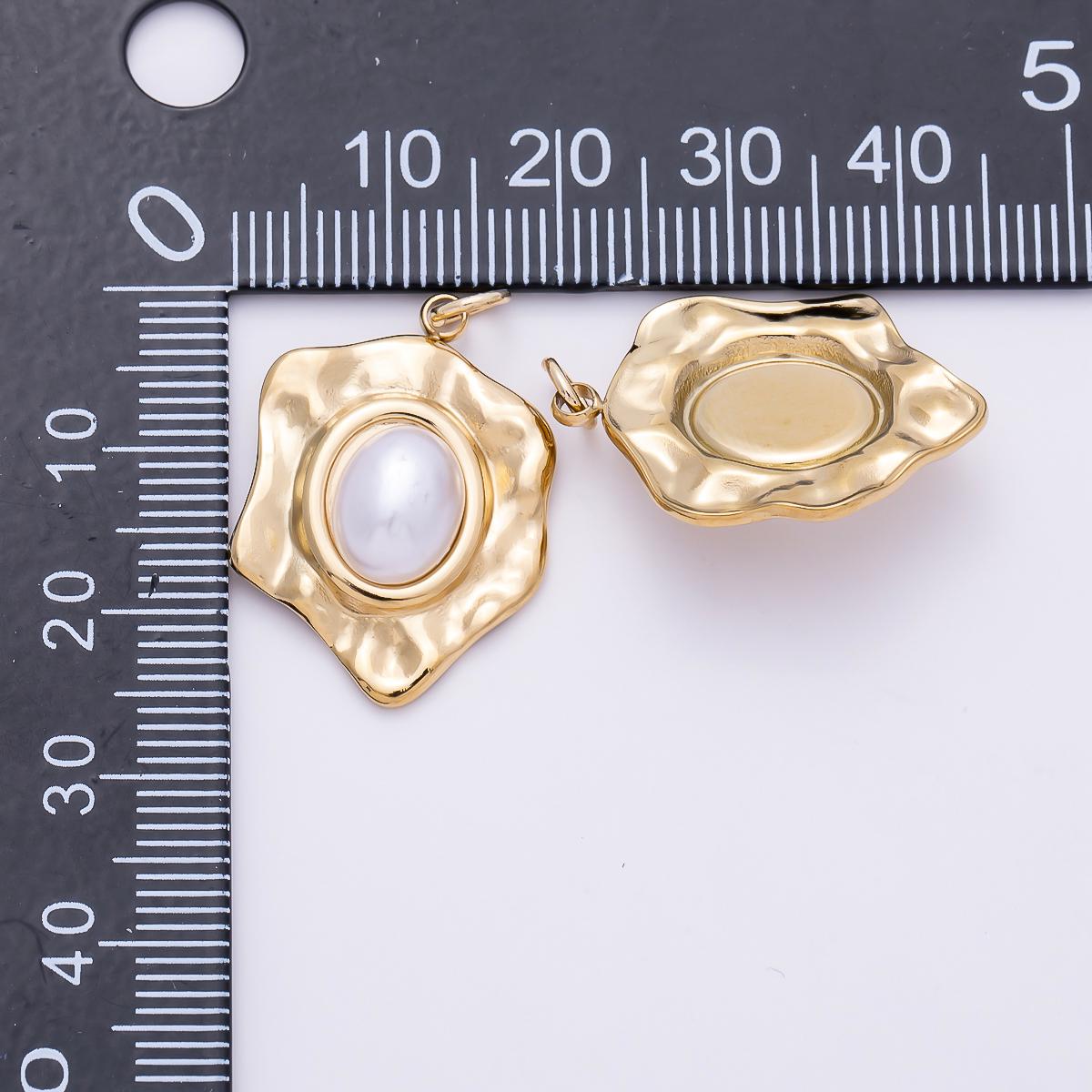 PVD Gold Stainless Steel 25mm Shell Pearl Cabochon Molten Charm Organic Shape Pearl Charm for Jewelry Making Necklace Bracelet| Charms-01440
