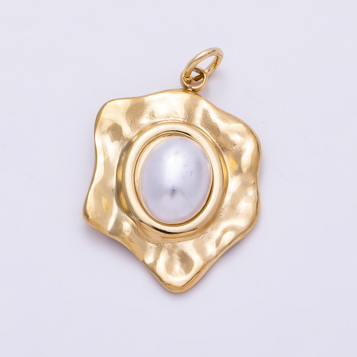 PVD Gold Stainless Steel 25mm Shell Pearl Cabochon Molten Charm Organic Shape Pearl Charm for Jewelry Making Necklace Bracelet| Charms-01440