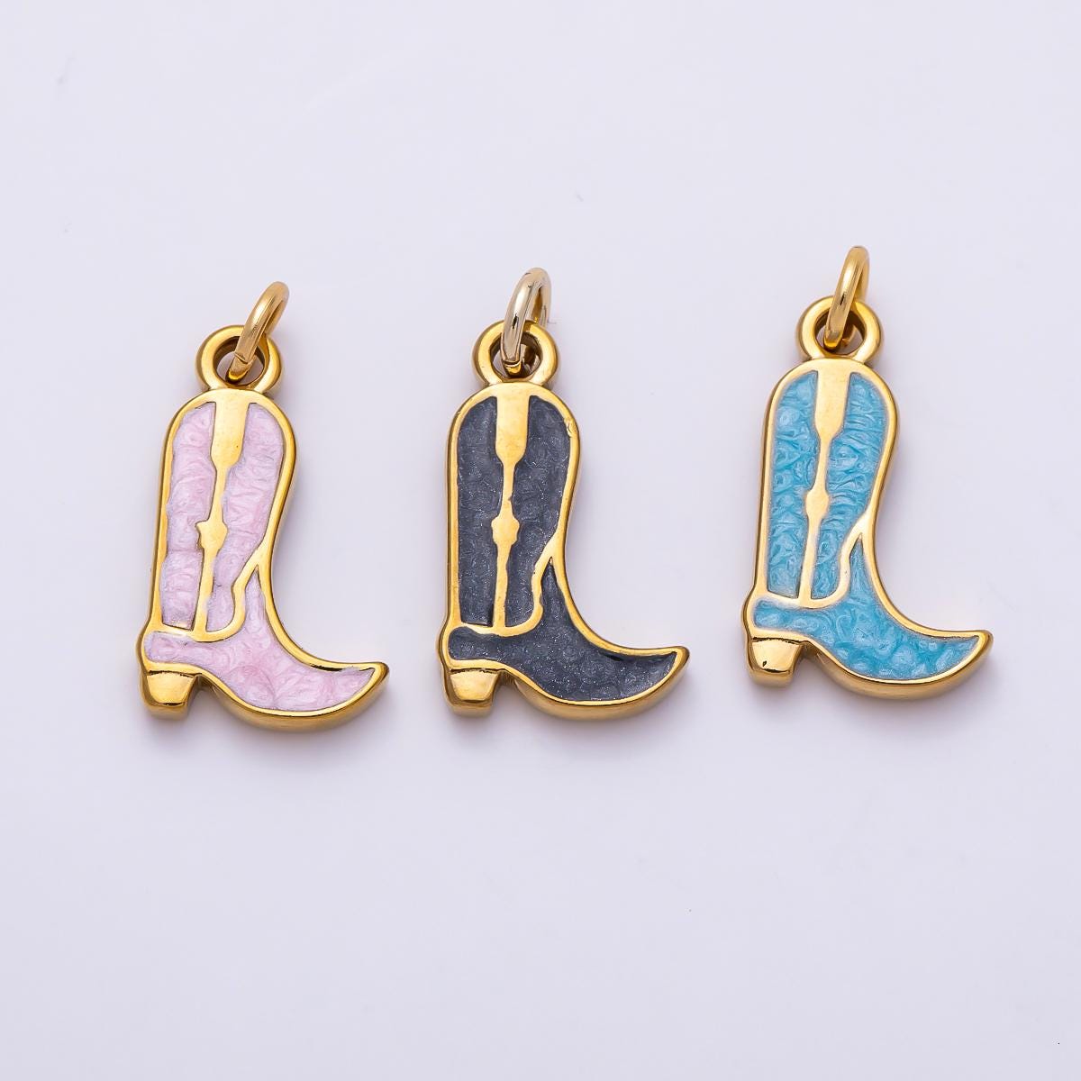PVD Stainless Steel 18mm Pink, Blue, Black Enamel Cowboy Boots Charm Colorful Glitter Country Music Boot DIY Jewelry Supply | Charms-01444