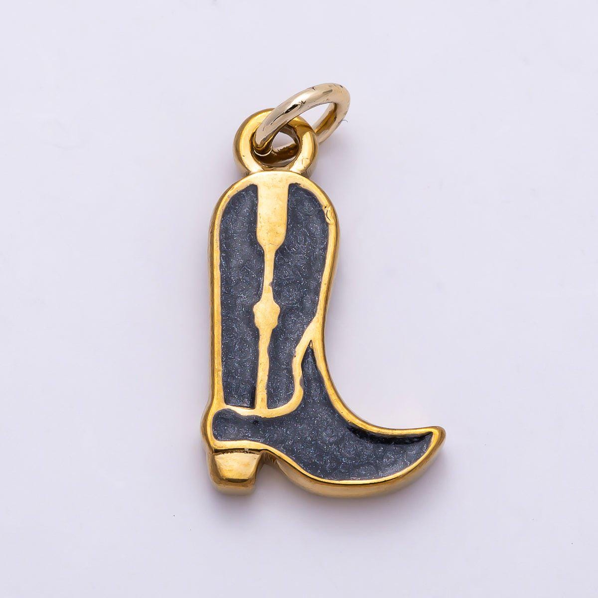PVD Stainless Steel 18mm Pink, Blue, Black Enamel Cowboy Boots Charm Colorful Glitter Country Music Boot DIY Jewelry Supply | Charms-01444