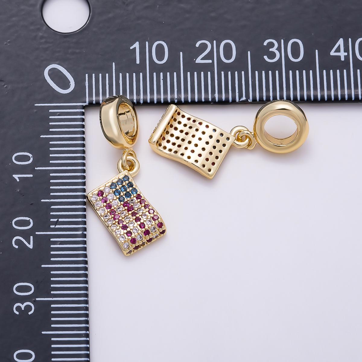 16K Gold Filled 13mm USA America Flag Micro Paved CZ Drop Rondelle Pendant in Gold & Silver Patriotic Jewelry DIY for Bracelet| Charms-01452