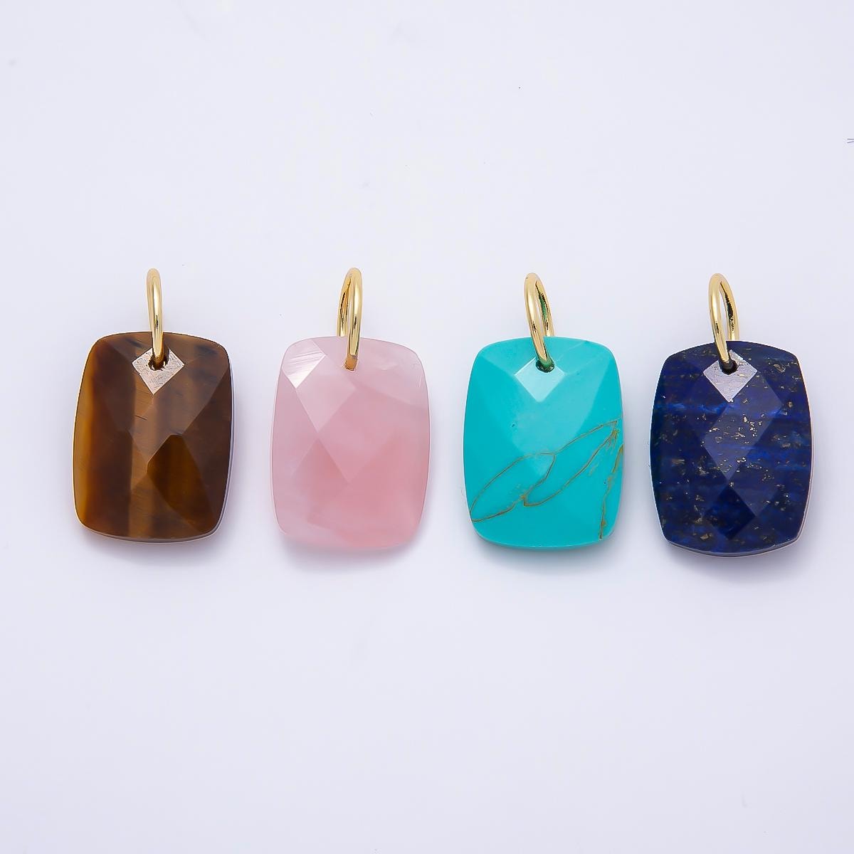 18K Gold Filled 20mm Lapis Lazuli, Turquoise, Rose Quartz, Tiger Eye Multifaceted Gemstone Rectangle Charm DIY Jewelry Supply | Charms-01421