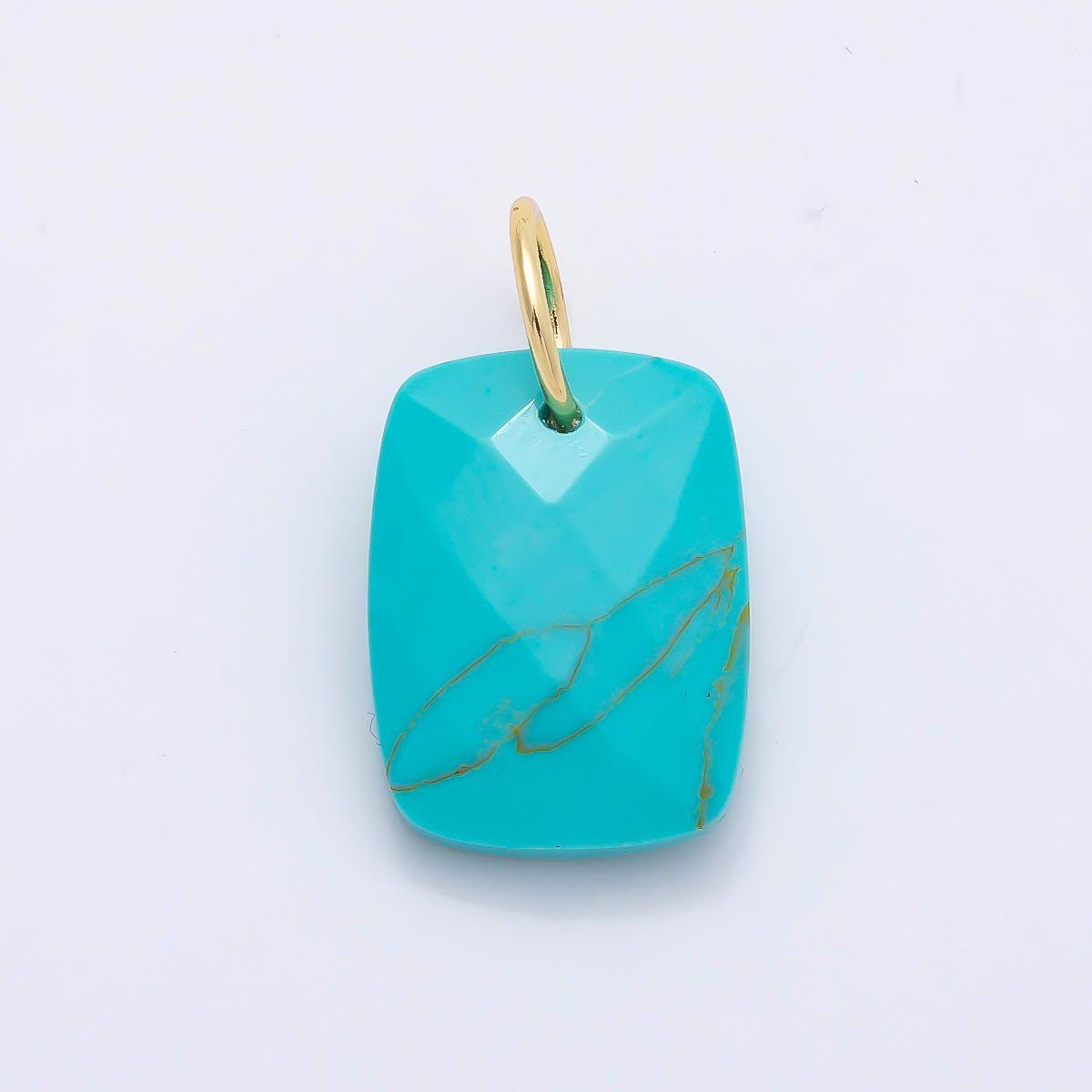 18K Gold Filled 20mm Lapis Lazuli, Turquoise, Rose Quartz, Tiger Eye Multifaceted Gemstone Rectangle Charm DIY Jewelry Supply | Charms-01421
