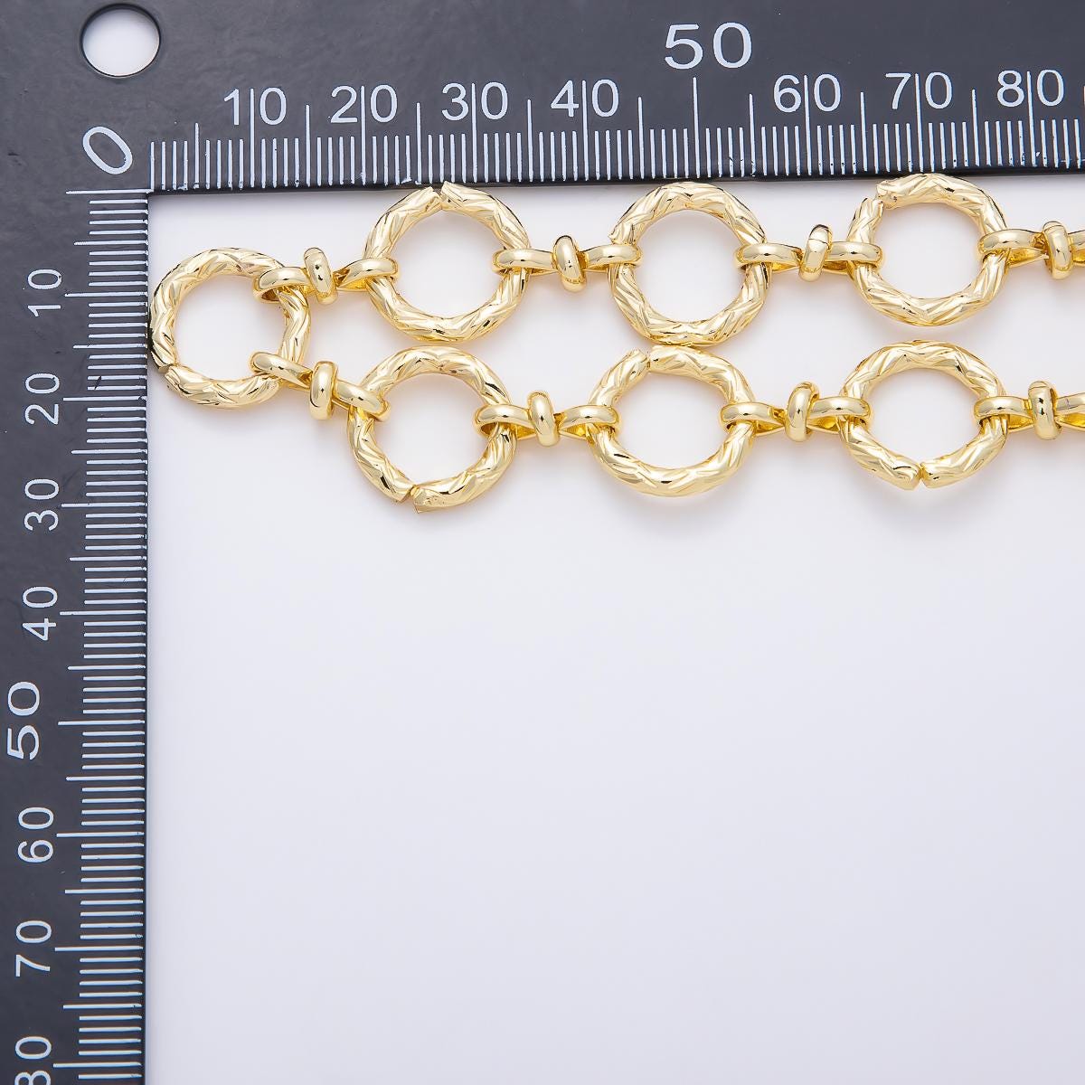 PVD Gold Stainless Steel 15mm Textured Round Circle Link Statement Unfinished Chain by Yard Wholesale Bulk custom Jewelry | Roll-01885