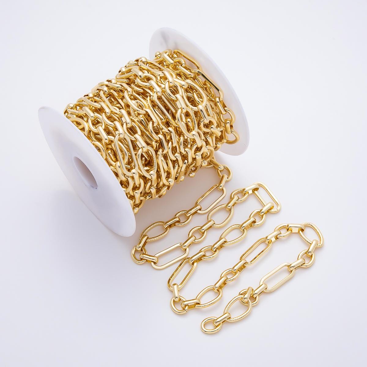 PVD Gold Stainless Steel 25mm Multi Shaped Paperclip Link Statement Unfinished Chain by Yard Wholesale Bulk Roll DIY Jewelry | Roll-01886