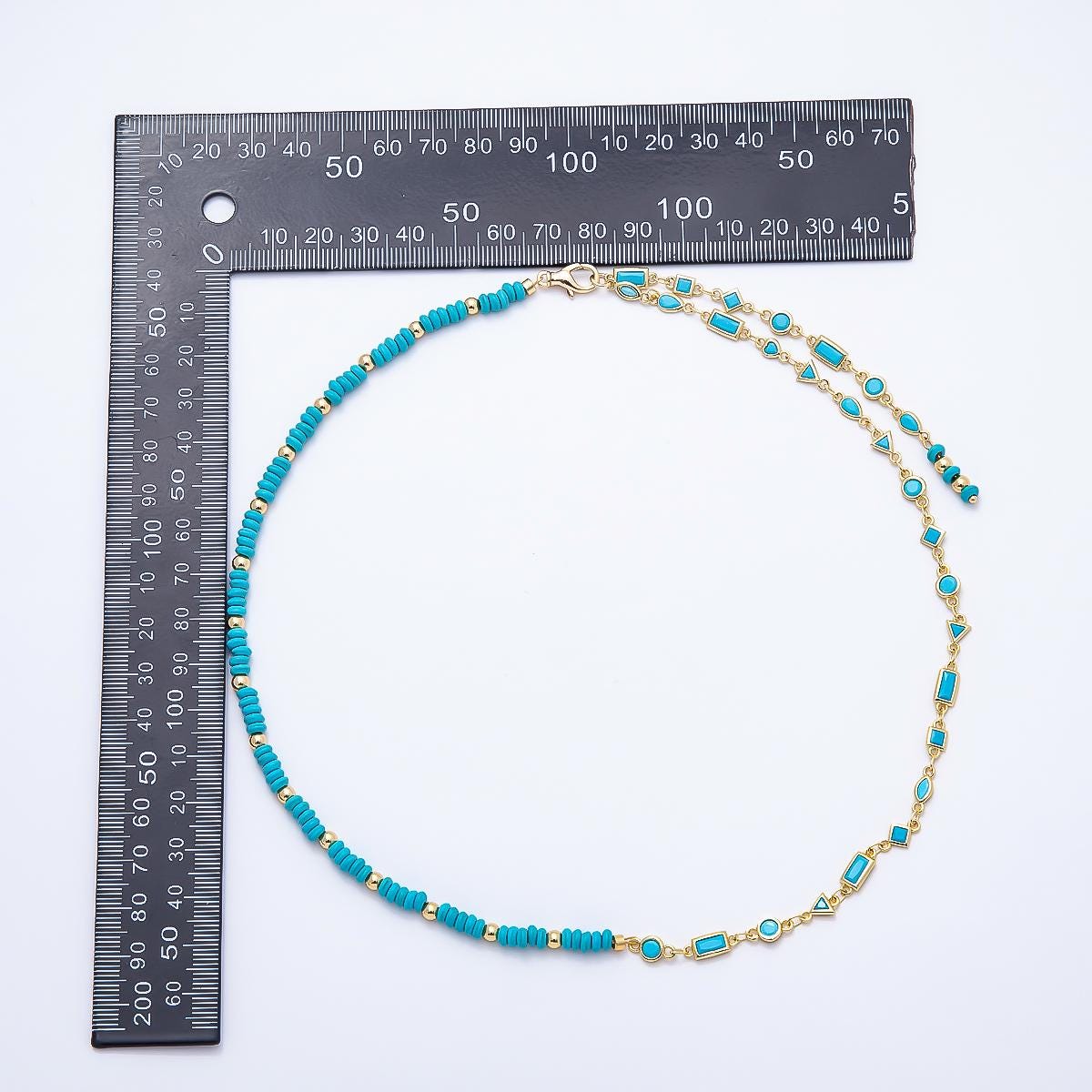 18K Gold Filled Floating Turquoise Multi Cut Rondelle Bezel Half Cable Gemstone Floating Necklace Chain 19 Inch Necklace | WA-01384