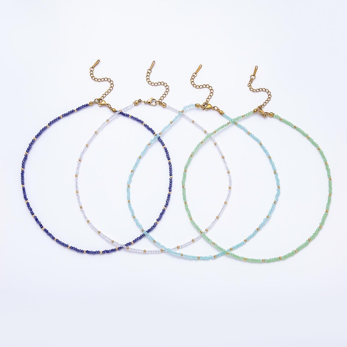 Handmade 2.5mm Sapphire, Clear Quartz, Aquamarine, Peridot Dainty Faceted Crystal Bead Gemstone Chain 16in Necklace w. Extender | WA-00562