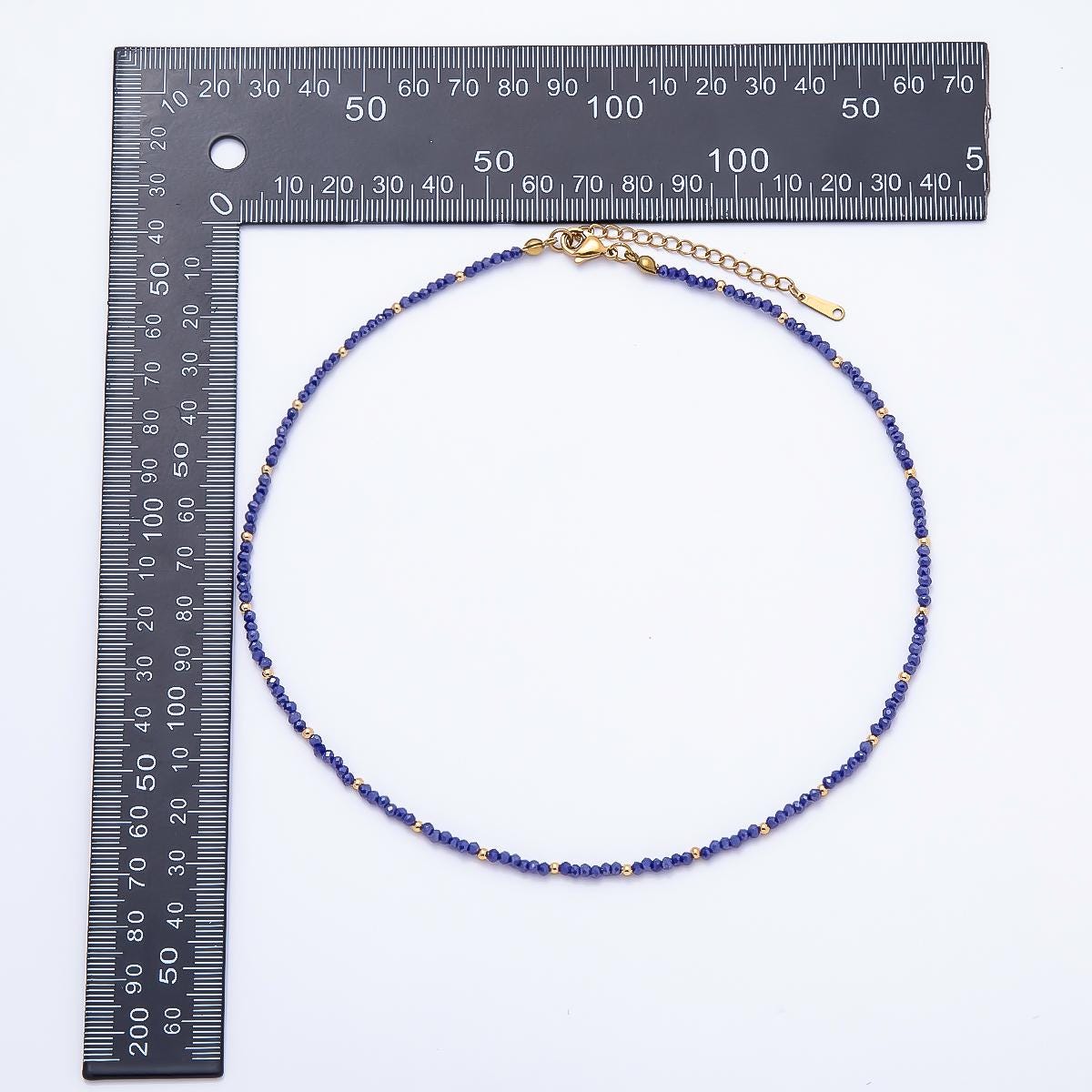 Handmade 2.5mm Sapphire, Clear Quartz, Aquamarine, Peridot Dainty Faceted Crystal Bead Gemstone Chain 16in Necklace w. Extender | WA-00562