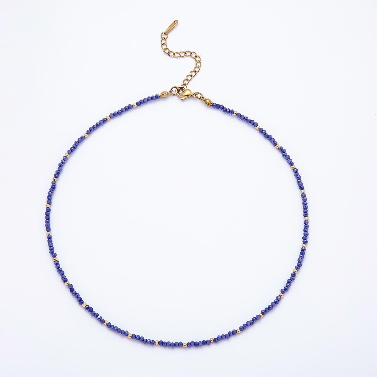 Handmade 2.5mm Sapphire, Clear Quartz, Aquamarine, Peridot Dainty Faceted Crystal Bead Gemstone Chain 16in Necklace w. Extender | WA-00562