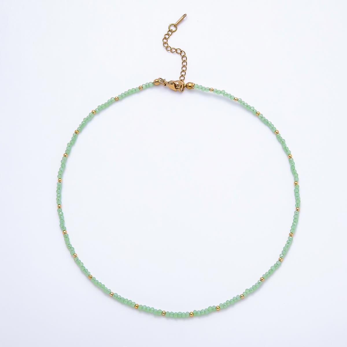 Handmade 2.5mm Sapphire, Clear Quartz, Aquamarine, Peridot Dainty Faceted Crystal Bead Gemstone Chain 16in Necklace w. Extender | WA-00562