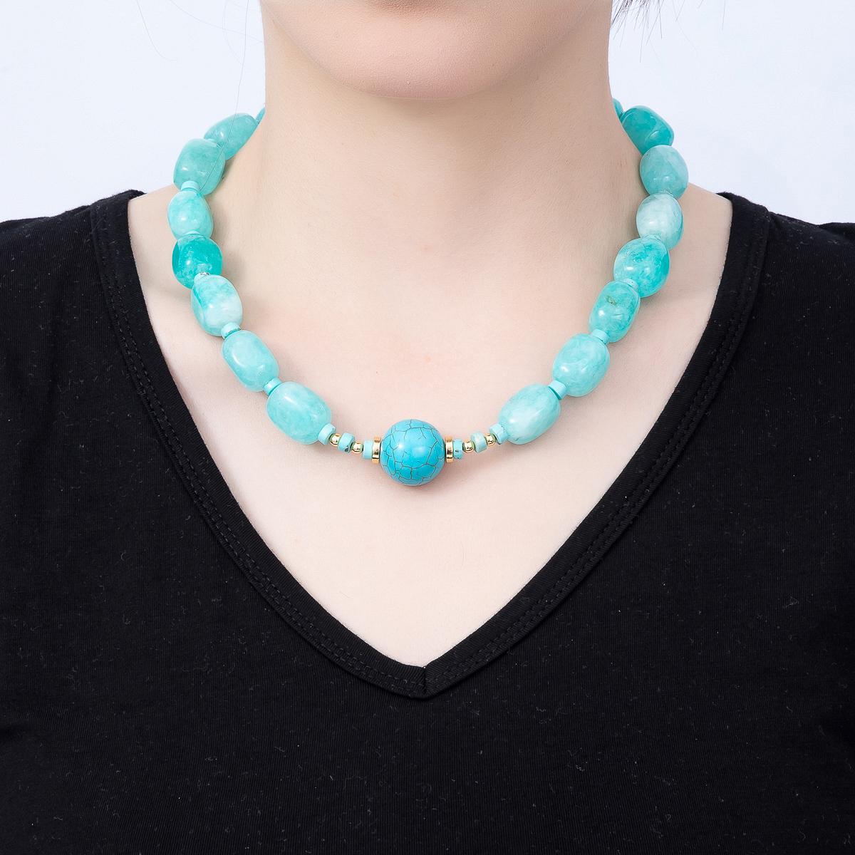 16K Gold Filled 20mm Chunky Turquoise Oval Barrel Beads Statement 19 Inch Boho Necklace Elevated Beach Jewelry Gift for her | WA-01312