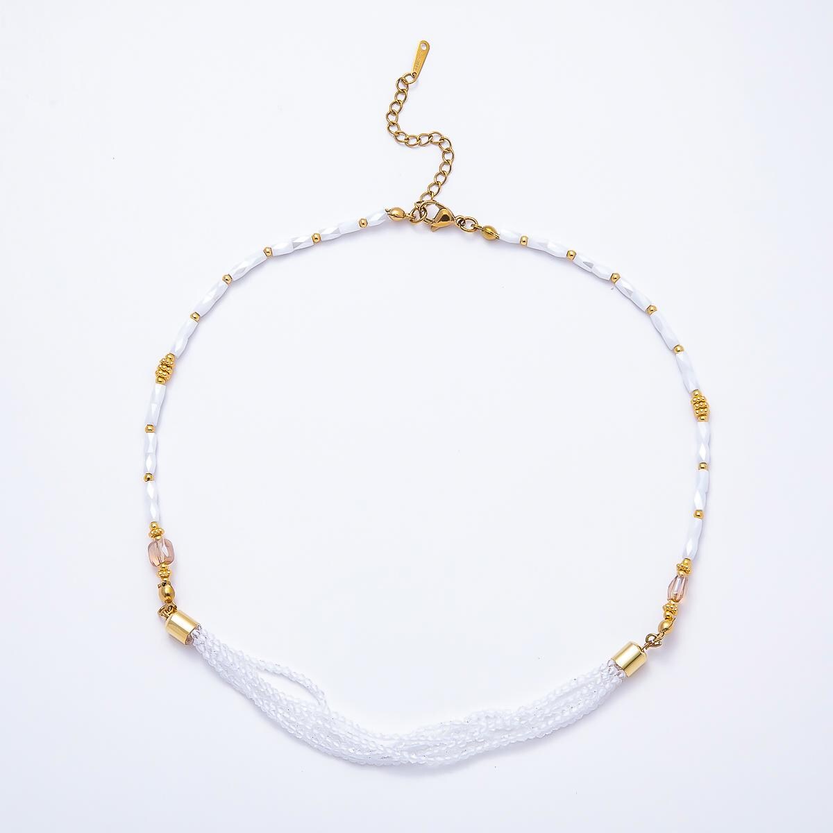 Handmade 3mm Blue, Red, White Crystal Round Tube Multi Layer Gemstone Chain 16.5 Inch Necklace Statement Jewelry Chokers | WA-00811
