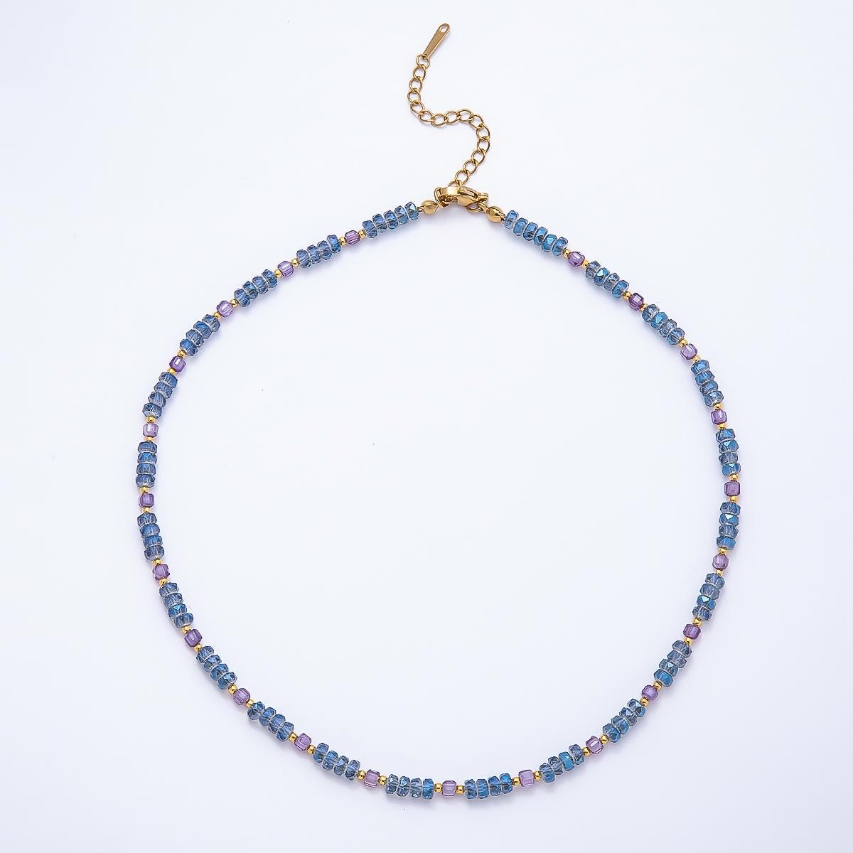 3mm Blue, Pink, Clear AB, Peach, White, Green Tube Rondelle Multifaceted Crystal Gemstone Chain 16 Inch Festival Theme Necklace | WA-00898