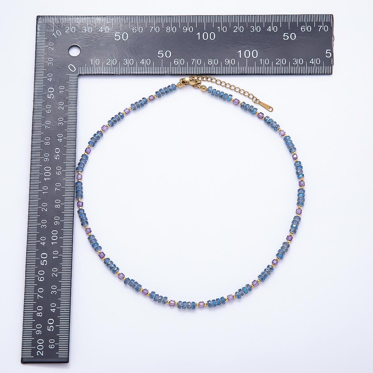 3mm Blue, Pink, Clear AB, Peach, White, Green Tube Rondelle Multifaceted Crystal Gemstone Chain 16 Inch Festival Theme Necklace | WA-00898